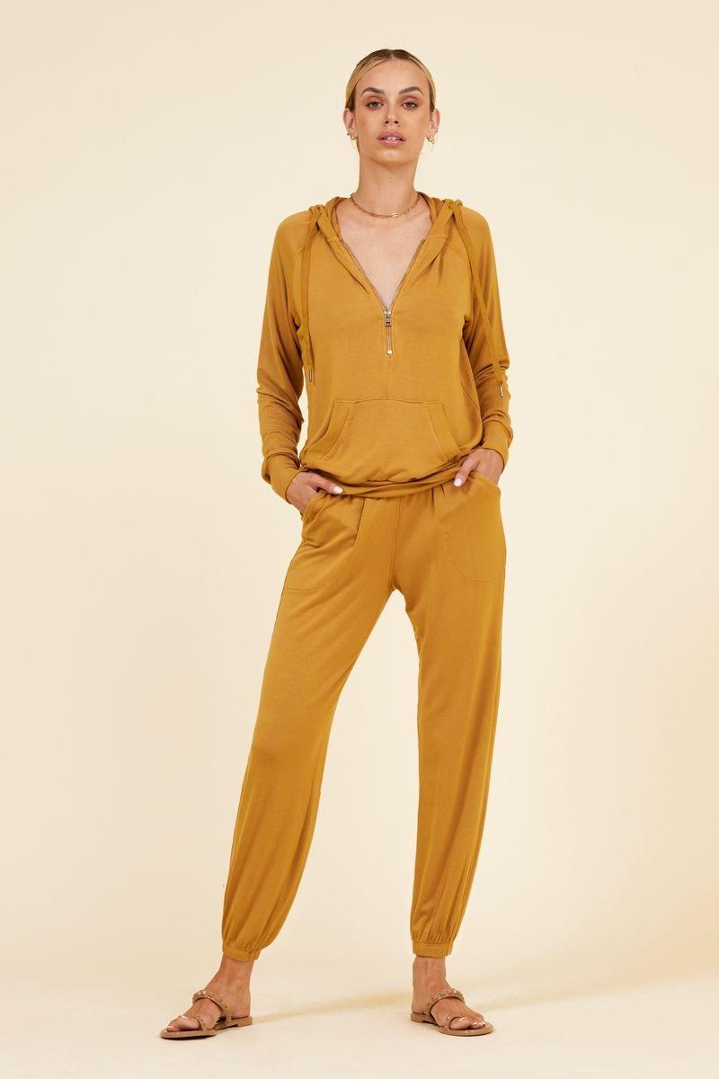 camel colored hoodie and pant set